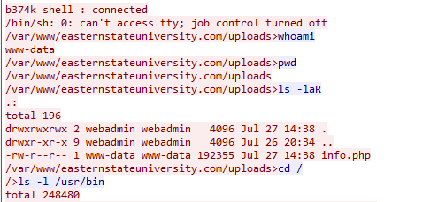 PCAP showing shell name